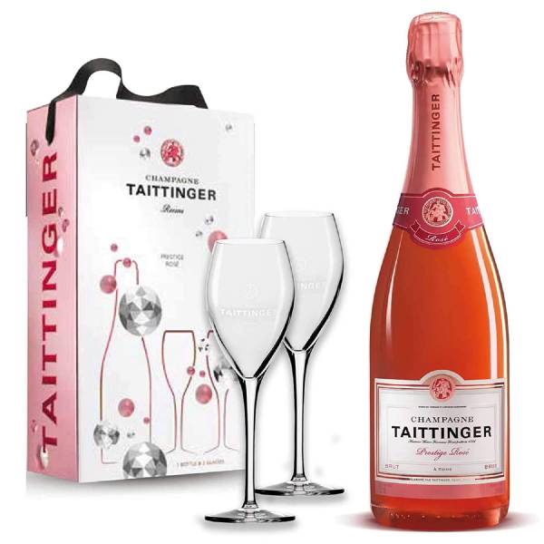 Taittinger Brut Prestige Rose in Geschenkpackung mit 2 Gläsern