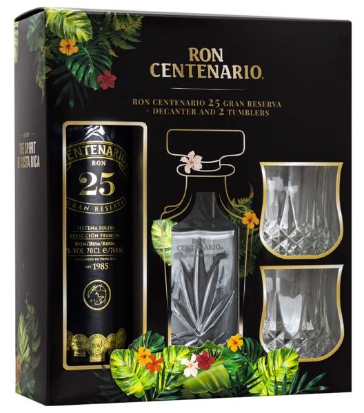 Ron Centenario 25 Jahre + Karaffe / Dekanter und Gläser 0,7 Liter