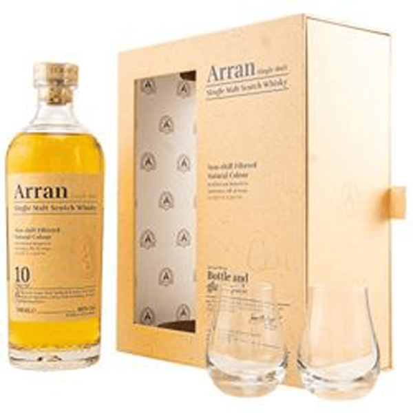 Arran Malt 10 Jahre Single Malt Scotch Whisky in Geschenkbox + 2 Gläsern 0,7 Liter