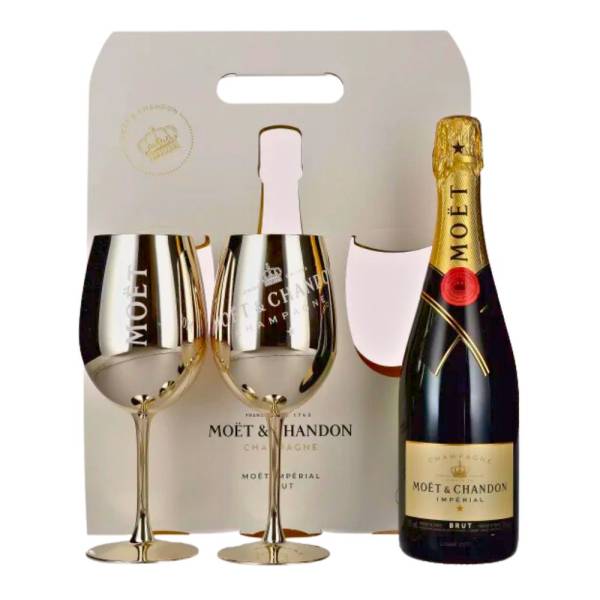 Moet & Chandon Brut Imperial Champagner 0,75 Liter in Geschenkpackung mit 2 Gläsern
