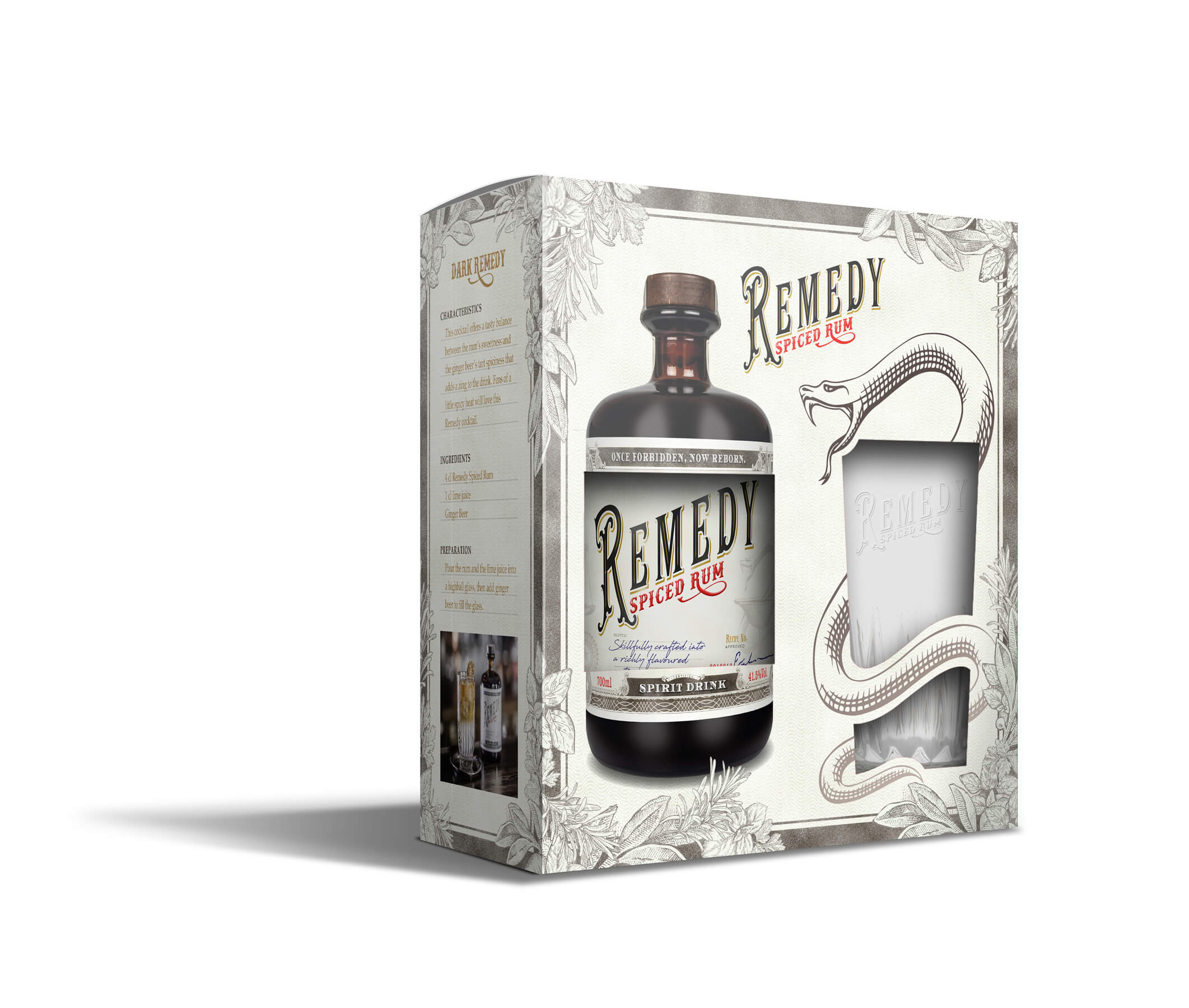 + Giftpack 700ml - Glas Spirituose Vol.% Remedy auf 41,5 Spiced Highball - - Rum-Basis