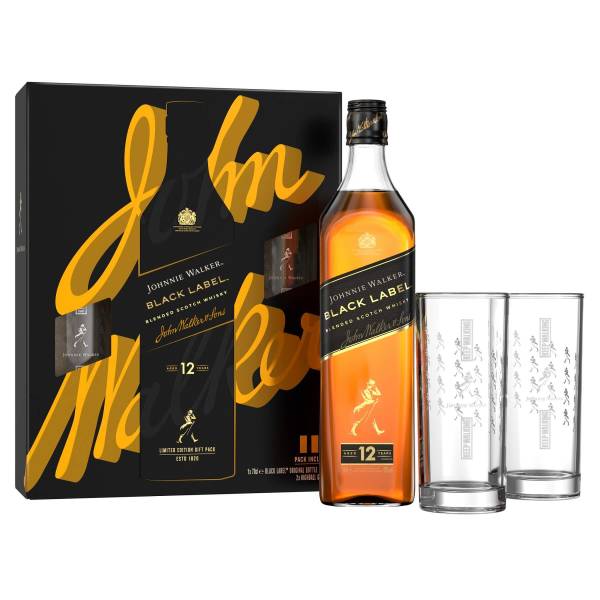 Johnnie Walker Black Label Whisky 12 Years 0,7l 40% Vol. Geschenkbox mit Gläsern