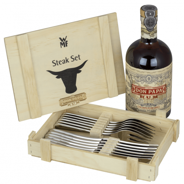 Don Papa Rum 0,7 Liter - Geschenkset + WMF Steak-Besteck